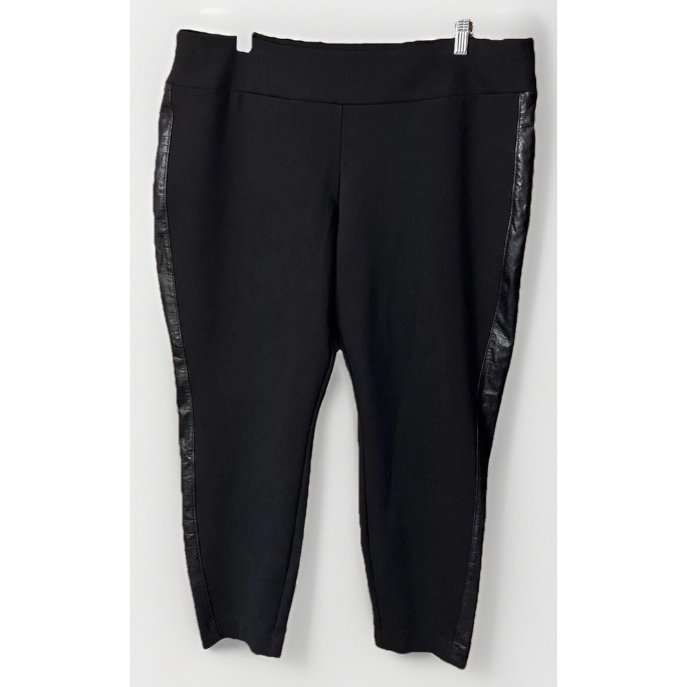 Women's Susan Graver Ponte Knit Comfort Pants Faux Leather Sides Pull On XL‎ P